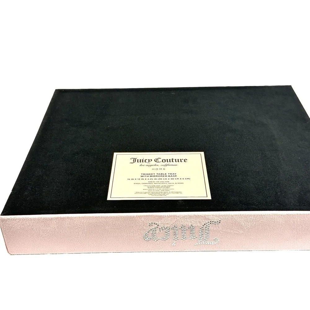 Juicy Couture Home Pink Velour Mirrored Tray Rhinestone Crown Vanity Decor New